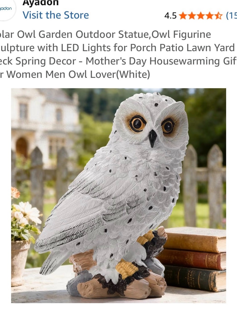 White Owl Garden Statue with Realistic Detailing